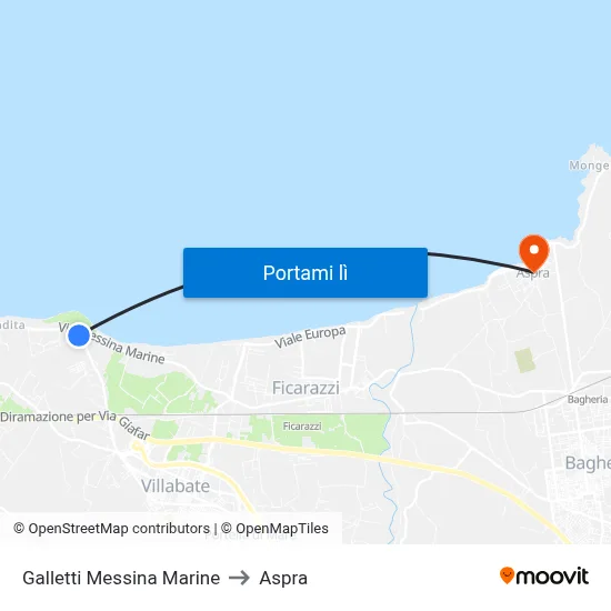 Galletti Messina Marine to Aspra map