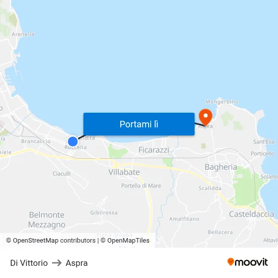 Di Vittorio to Aspra map