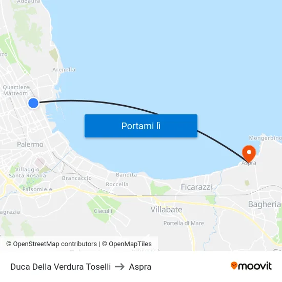 Duca Della Verdura Toselli to Aspra map