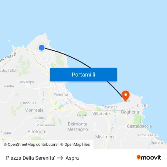 Piazza Della Serenita' to Aspra map