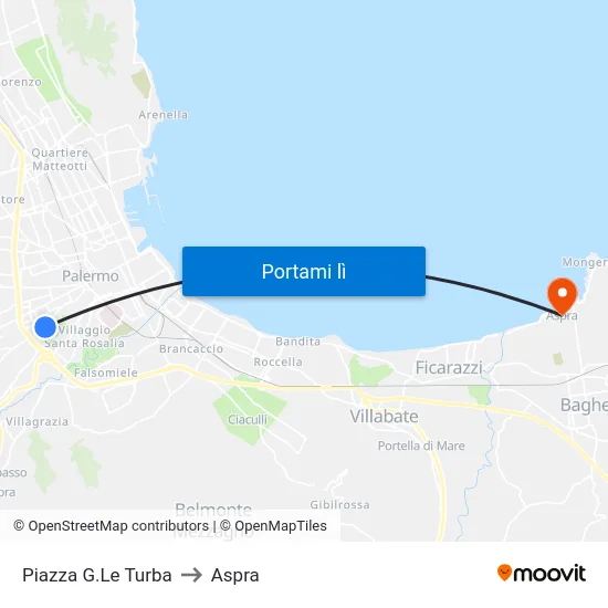 Piazza G.Le Turba to Aspra map