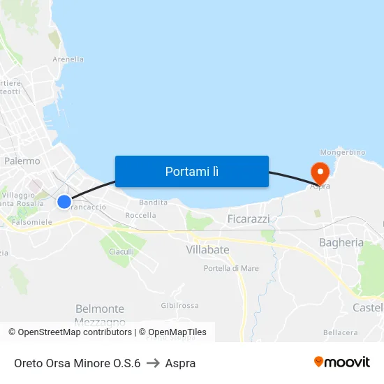 Oreto Orsa Minore O.S.6 to Aspra map
