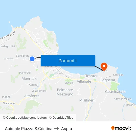 Acireale Piazza S.Cristina to Aspra map