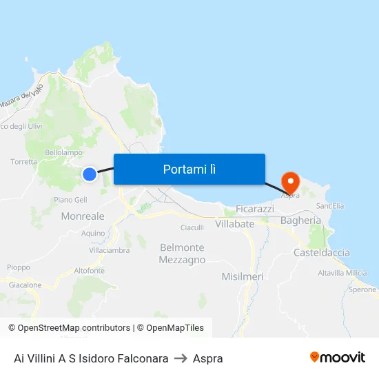 Ai Villini A S Isidoro Falconara to Aspra map