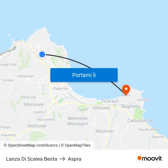 Lanza Di Scalea Besta to Aspra map
