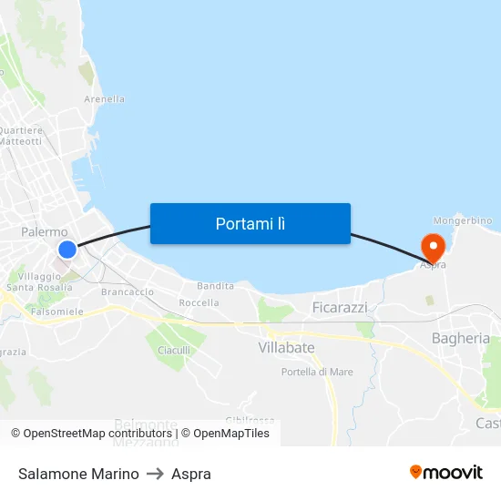 Salamone Marino to Aspra map