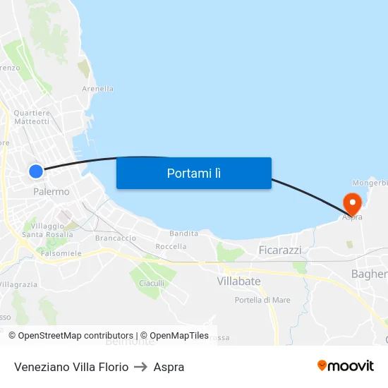 Veneziano Villa Florio to Aspra map