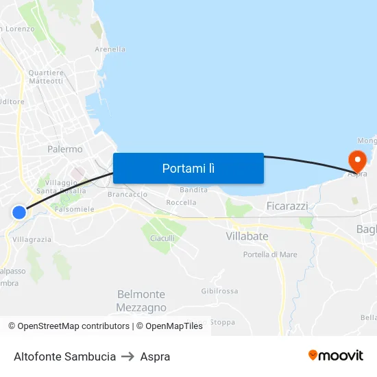 Altofonte Sambucia to Aspra map