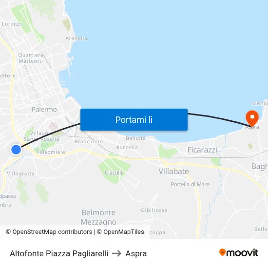 Altofonte Piazza Pagliarelli to Aspra map