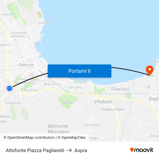 Altofonte Piazza Pagliarelli to Aspra map