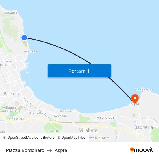 Piazza Bordonaro to Aspra map