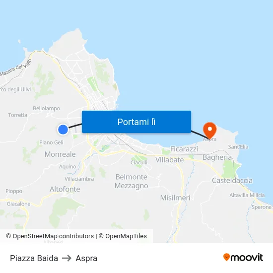 Piazza Baida to Aspra map