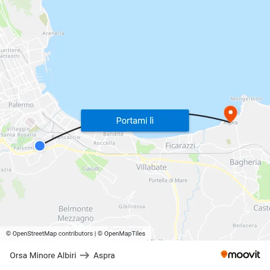 Orsa Minore Albiri to Aspra map