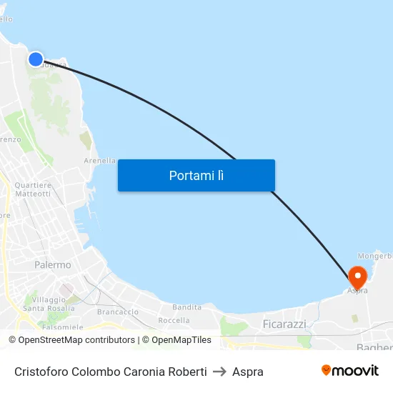 Cristoforo Colombo Caronia Roberti to Aspra map