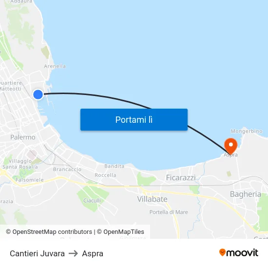 Cantieri Juvara to Aspra map