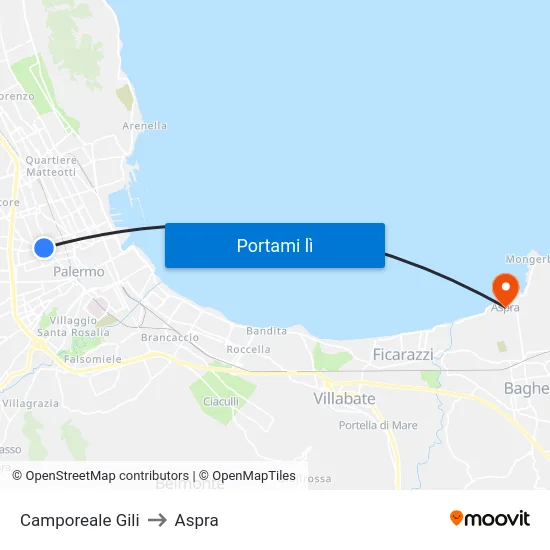 Camporeale Gili to Aspra map
