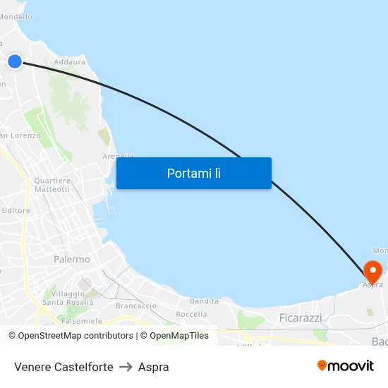 Venere Castelforte to Aspra map