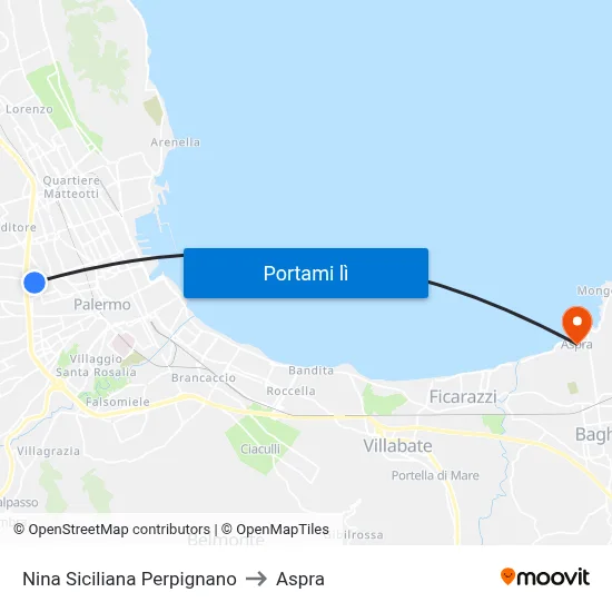 Nina Siciliana Perpignano to Aspra map
