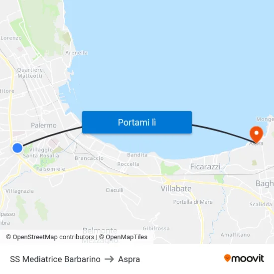 SS Mediatrice Barbarino to Aspra map