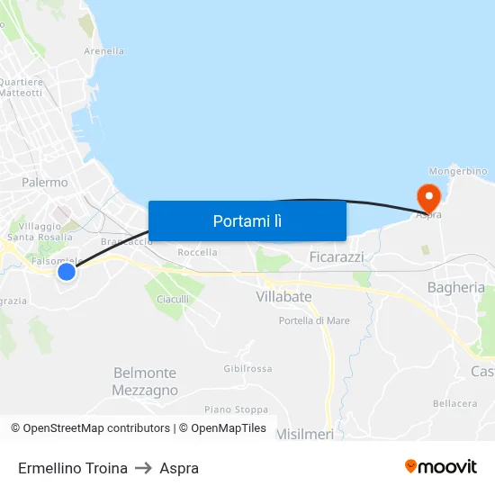 Ermellino Troina to Aspra map