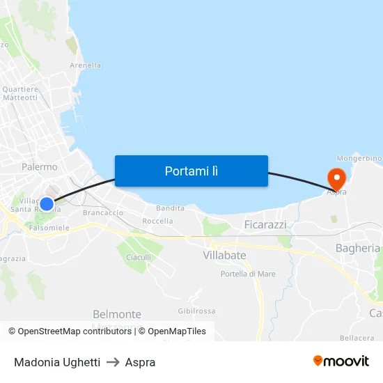 Madonia Ughetti to Aspra map