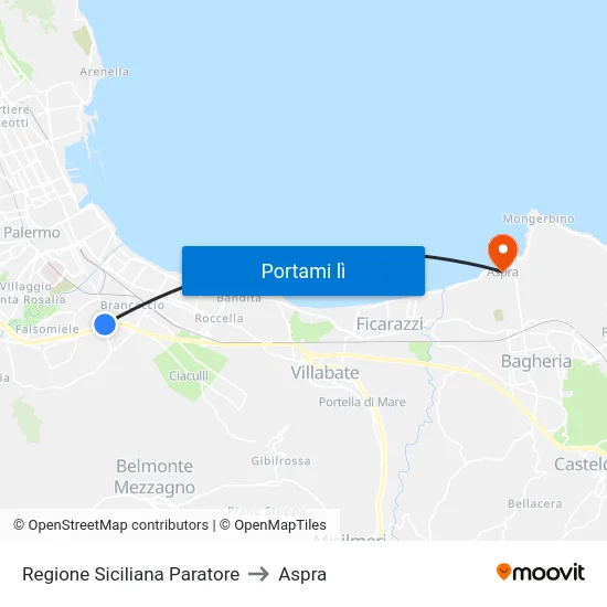 Regione Siciliana Paratore to Aspra map