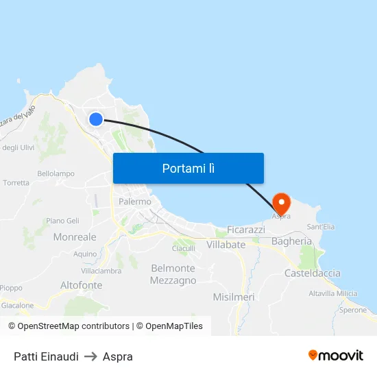 Patti Einaudi to Aspra map