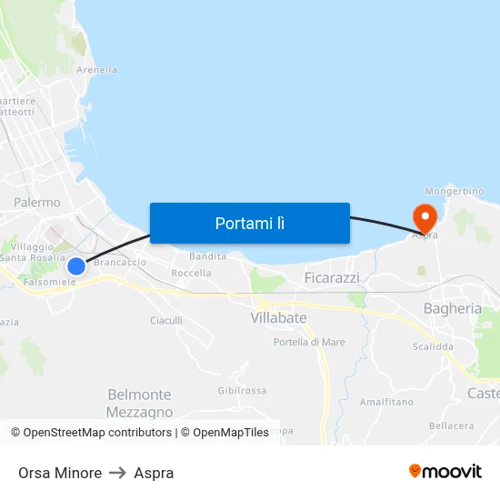 Orsa Minore to Aspra map