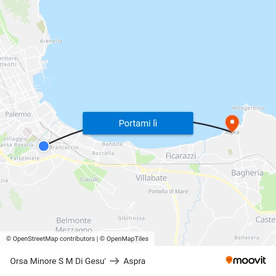 Orsa Minore S M Di Gesu' to Aspra map