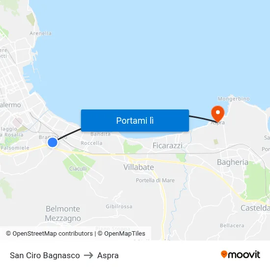San Ciro Bagnasco to Aspra map