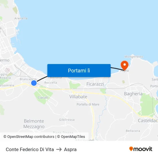 Conte Federico Di Vita to Aspra map