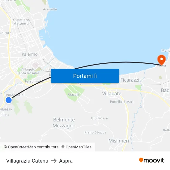 Villagrazia Catena to Aspra map