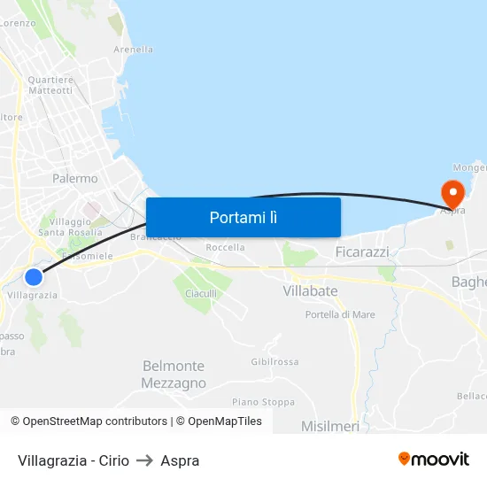 Villagrazia - Cirio to Aspra map