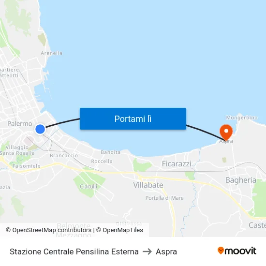 Stazione Centrale Pensilina Esterna to Aspra map