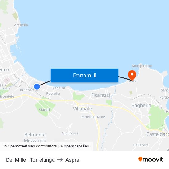 Dei Mille - Torrelunga to Aspra map