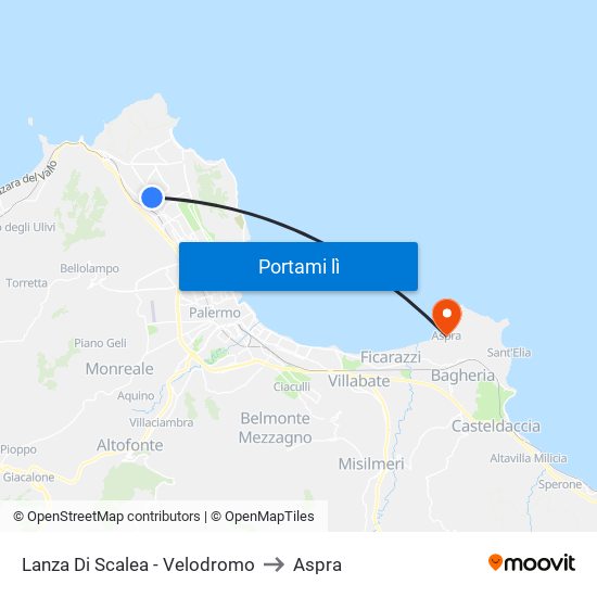 Lanza Di Scalea - Velodromo to Aspra map