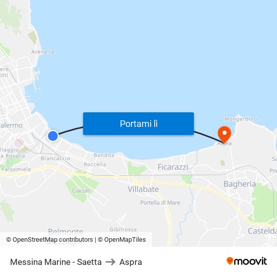 Messina Marine - Saetta to Aspra map