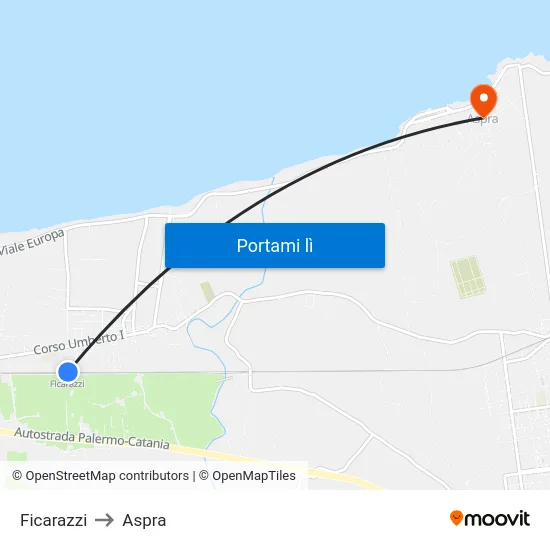 Ficarazzi to Aspra map