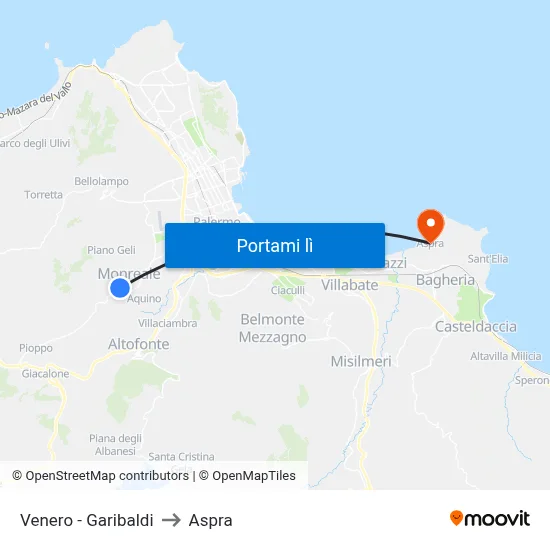 Venero - Garibaldi to Aspra map