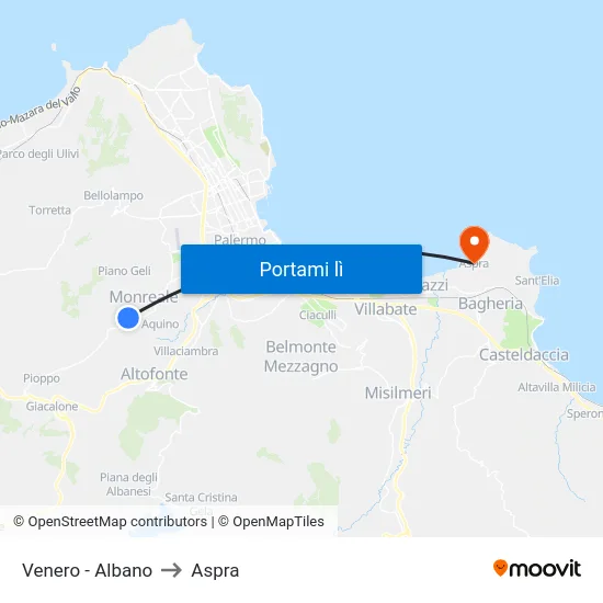 Venero - Albano to Aspra map