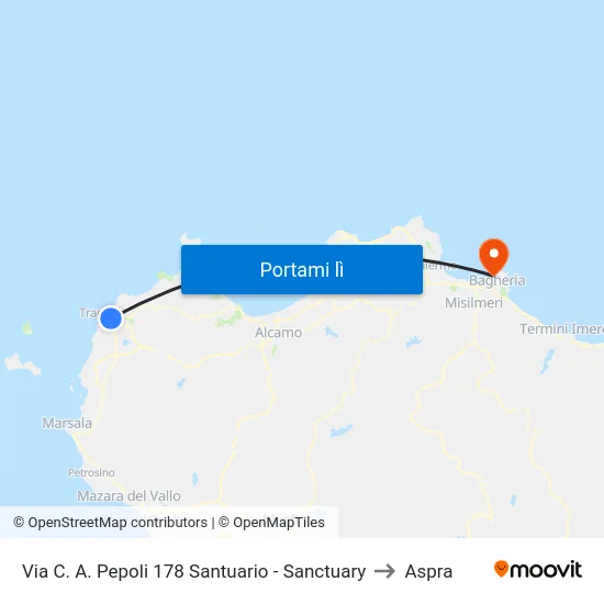 Via C. A. Pepoli 178 Santuario - Sanctuary to Aspra map