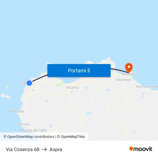 Via Cosenza 68 to Aspra map