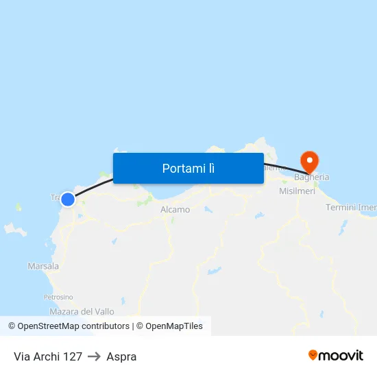 Via Archi 127 to Aspra map
