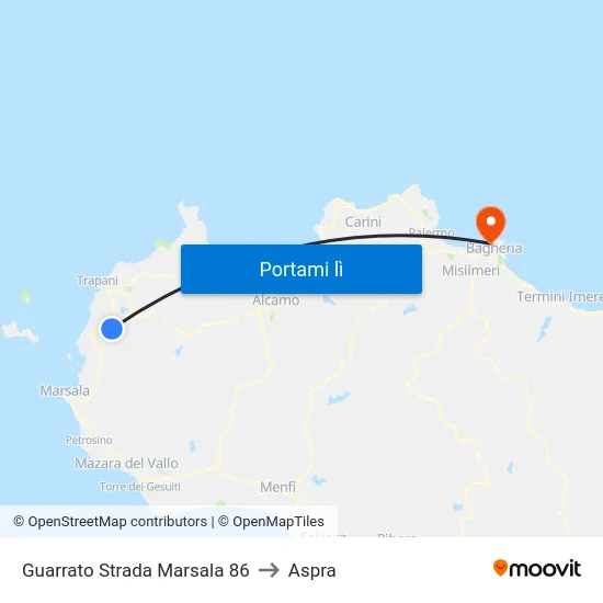 Guarrato Strada Marsala 86 to Aspra map