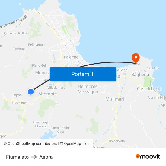 Fiumelato to Aspra map