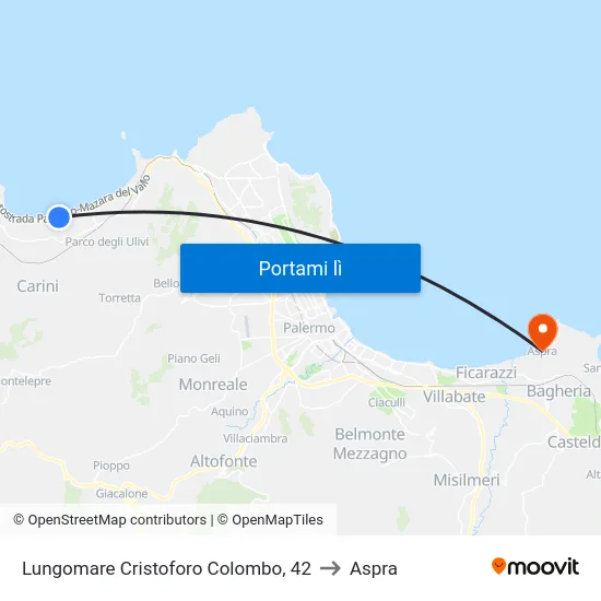 Lungomare Cristoforo Colombo, 42 to Aspra map