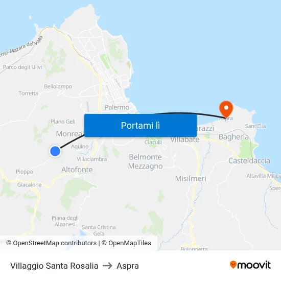 Villaggio Santa Rosalia to Aspra map