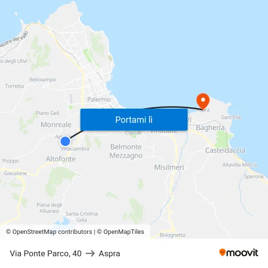 Via Ponte Parco, 40 to Aspra map