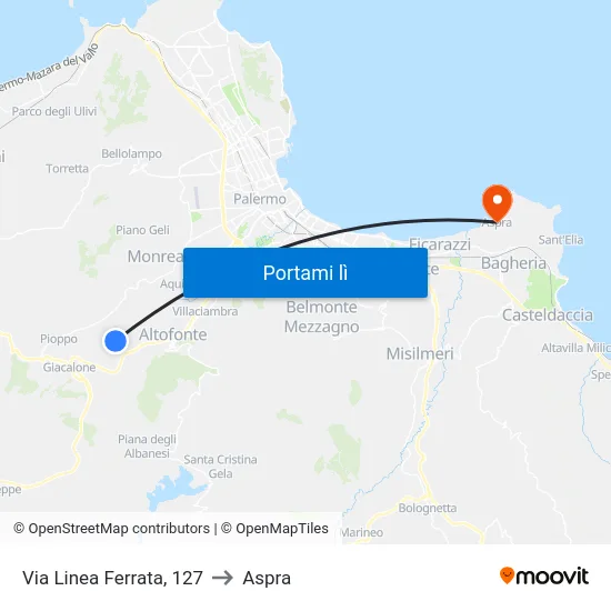 Via Linea Ferrata, 127 to Aspra map