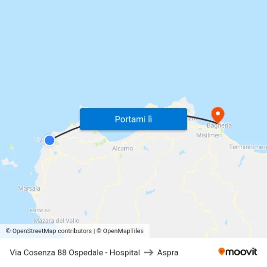 Via Cosenza 88 Ospedale - Hospital to Aspra map